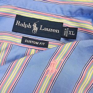 Ralph Lauren Mens XL Colorful Blue Pink Custom Fit Long Sleeve Button Shirt